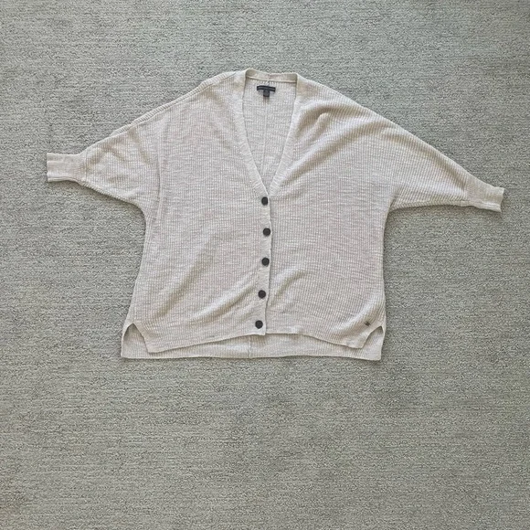 American Eagle Beige Tan Cardigan Knit Oversized Lightweight Minimalist Fall - Picture 2 of 4